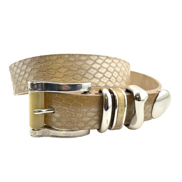 Vtg STREETS AHEAD LA Women\'s S Beige Leather Snake Embossed BELT Silver Buckle main image 6